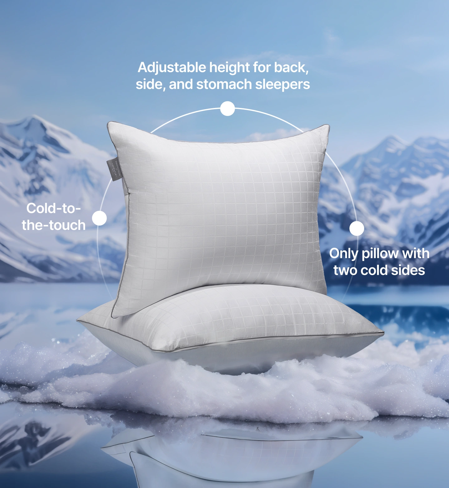 RemyCloud Pillow on a snowy mountain scene